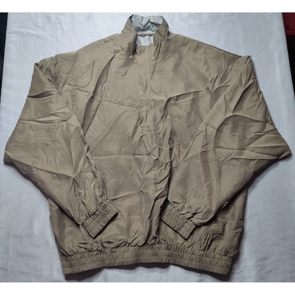 BOBBY CHAN  Men Large Tan 100% Silk‎ 1/2 Zip Convertible Windbreaker & Vest EUC